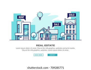 Real estate business concept with houses. Vector illustration.