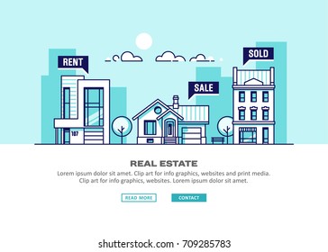 Real Estate Business Concept With Houses. Vector Illustration.