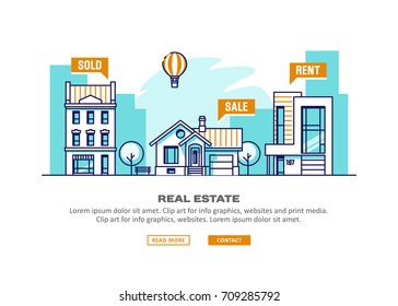 Real Estate Business Concept With Houses. Vector Illustration.