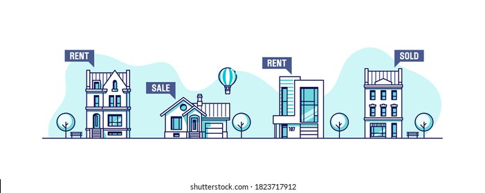 Real estate  business concept. Set of urban houses. Vector illustration.