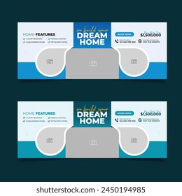Real estate business cover design, House property sale advertising social media banner, Multipurpose horizontal ads template.