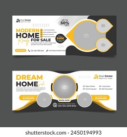 Real estate business cover design, House property sale advertising social media banner, Multipurpose horizontal ads template.