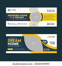 Real estate business cover design, House property sale advertising social media banner, Multipurpose horizontal ads template.