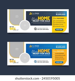 Real estate business cover design, House property sale advertising social media banner, Multipurpose horizontal ads template.