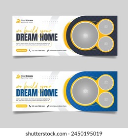 Real estate business cover design, House property sale advertising social media banner, Multipurpose horizontal ads template.