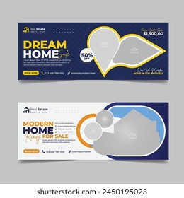 Real estate business cover design, House property sale advertising social media banner, Multipurpose horizontal ads template.