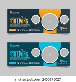 Real estate business cover design, House property sale advertising social media banner, Multipurpose horizontal ads template.