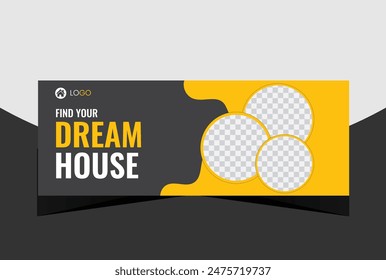 Real estate business cover design, House property sale advertising social media banner, Multipurpose horizontal ads template.