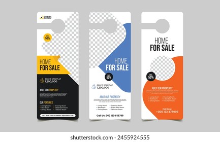 real estate business door hanger template design, home for sale vector illustrator.