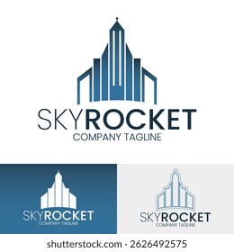 Real Estate and Business Growth Logo Design - Sleek Skyscraper Icon Symbolizing Ambition, Modern Architecture, Urban Development, and Corporate Success for Realtors and Companies