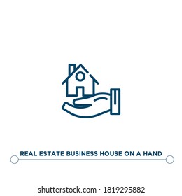 real estate business house on a hand outline vector icon. simple element illustration. real estate business house on a hand outline icon from editable business concept. can be used for web and mobile
