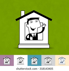 Real estate. Business illustration (EPS 10). Animation friendly: the elements ( arms, heads etc) are in the separate layers. Pattern on the background (color can be changed)