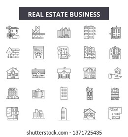 Real estate business line icons, signs set, vector. Real estate business outline concept, illustration: business,house,estate,real,concept,modern