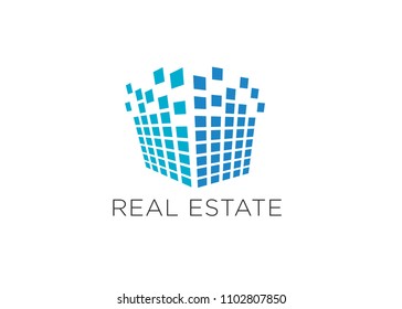 Real Estate Business Logo Template, pixel real estate building, Vector Illustration