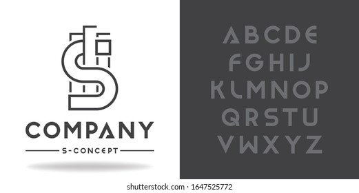 Real estate, business logo template. Font character design and font family.