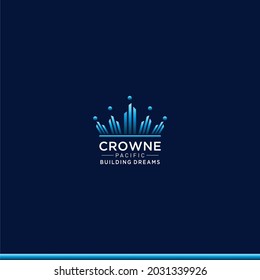 Real Estate Business Logo Template, Crown Building and Logo Design Vector Eps 10 in light blue color.