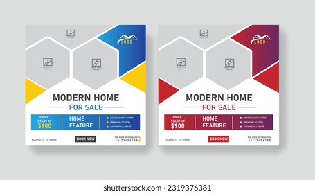 Real Estate Business Marketing Social Post Template Media Banner and square banner. Editable Promotion corporate Web Banner Stories Ads