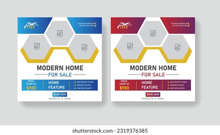 Real Estate Business Marketing Social Post Template Media Banner and square banner. Editable Promotion corporate Web Banner Stories Ads