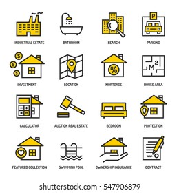Real estate business outline vector icons set