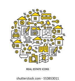 Real estate business outline vector icons background