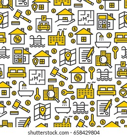 Real Estate Business Outline Vector Icons Seamless Pattern