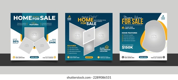 Real estate business promotion square flyer luxury house property sale social media post web banner template set.