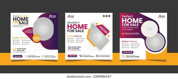 Real estate business promotion square flyer luxury house property sale social media post web banner template set.
