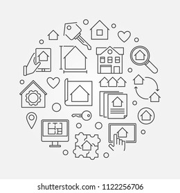 Real Estate business round vector minimal illustration in thin line style