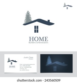 Real Estate Business Sign & Business Card Vector Template For Architecture Bureau, Home Insurance, Brokerage, Building & Renovation Business. Business Graphics. Corporate Web Site Element. Sample Text