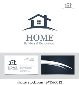 Real Estate Business sign & Business Card vector template for architecture bureau, home insurance, brokerage, building & renovation business. Business graphics. Corporate web site element. Sample text