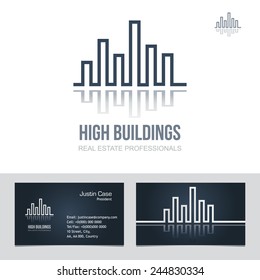 Real Estate Business Sign & Business Card Vector Template For Architecture Bureau, Insurance, Brokerage, Building & Renovation Business. Business Graphics. Corporate Web Site Element. Sample Text. 