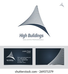 Real Estate Business sign & Business Card vector template for architecture bureau, insurance, brokerage, building & renovation business. Business graphics. Corporate web site element. Sample text. 