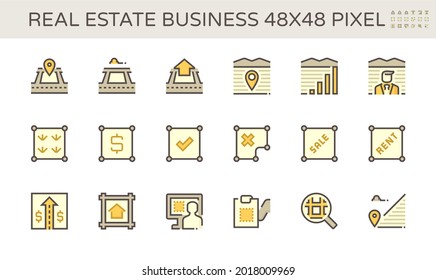 Real estate business vector icon i.e. land, home or house. That residential building, plot of land for development, investment by construction. To registration in title deed for sale, buy. 48x48 pixel