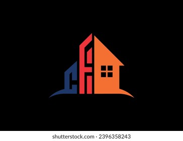 Real Estate CF Logo Design On Creative Vector monogram Logo template.Building Shape CF Logo
