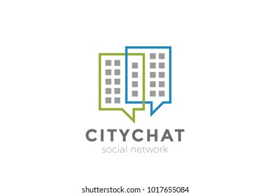 Real Estate Chat Logo design vector template. City Social Communication Web Logotype concept icon.