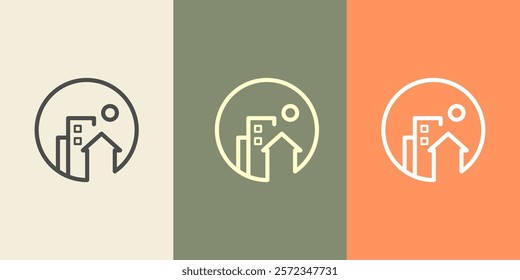 Real estate city building in circle icon logo line outline design