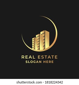 Real Estate City Building Clip Art logo design with golden element