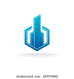 Real estate city building logo. Hex corner style.