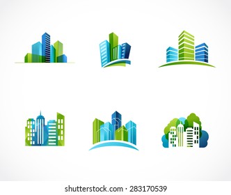 real estate, city, skyline icons and logos