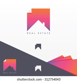 Real estate colorful logo design element for business visual identity. Abstract ribbon with roof top symbol