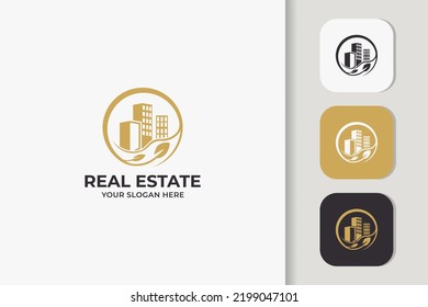 Real Estate Combine Abstract Circle Leaf Natural Logo Design