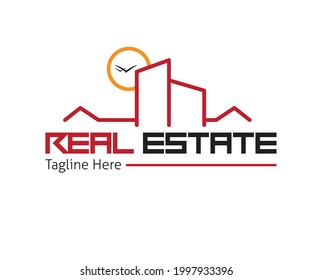 Real estate or commercial buildings logo vector illustration with dummy text on white background.