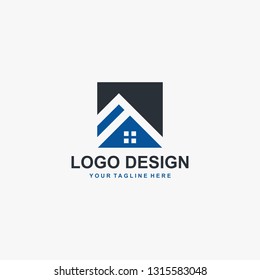 Real Estate Company Logo Design. Home Blue Design. Property Management Illustration Logo - Vector.
