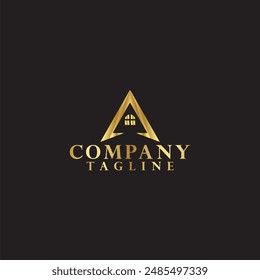 Real estate company logo with a gold triangle icon on a black background