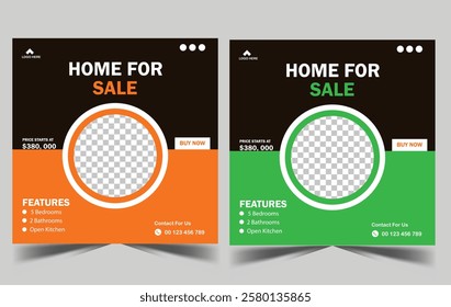 Real estate company property promotion social media cover, modern and luxury house for sale social media post design template, web banner, advertising discount template.