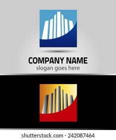 Real estate company sign. Logo design with commercial building 