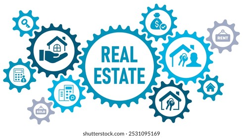 Real estate concept banner web website icons vector illustration concept with icons of property value, investment, real estate agent, sold, mortgage, home owner, rent, on white background solid icons,