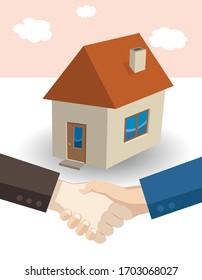 real estate concept, buying house, handshake, vector illustration 