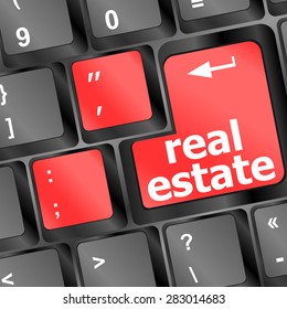 Real Estate concept. hot key on computer keyboard with Real Estate words, vector