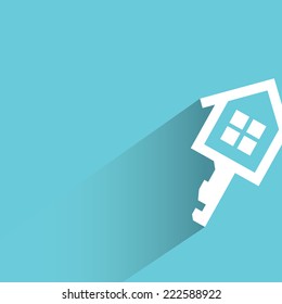 real estate concept, house key in blue background, flat and shadow design